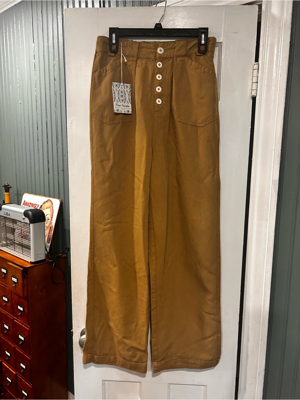Free people XS Wide-Leg Casual Pants in golden Palm NWT